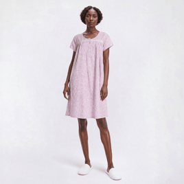 Womens Laura Ashley(R) Cotton Ditsy Lace Henley Nightgown
