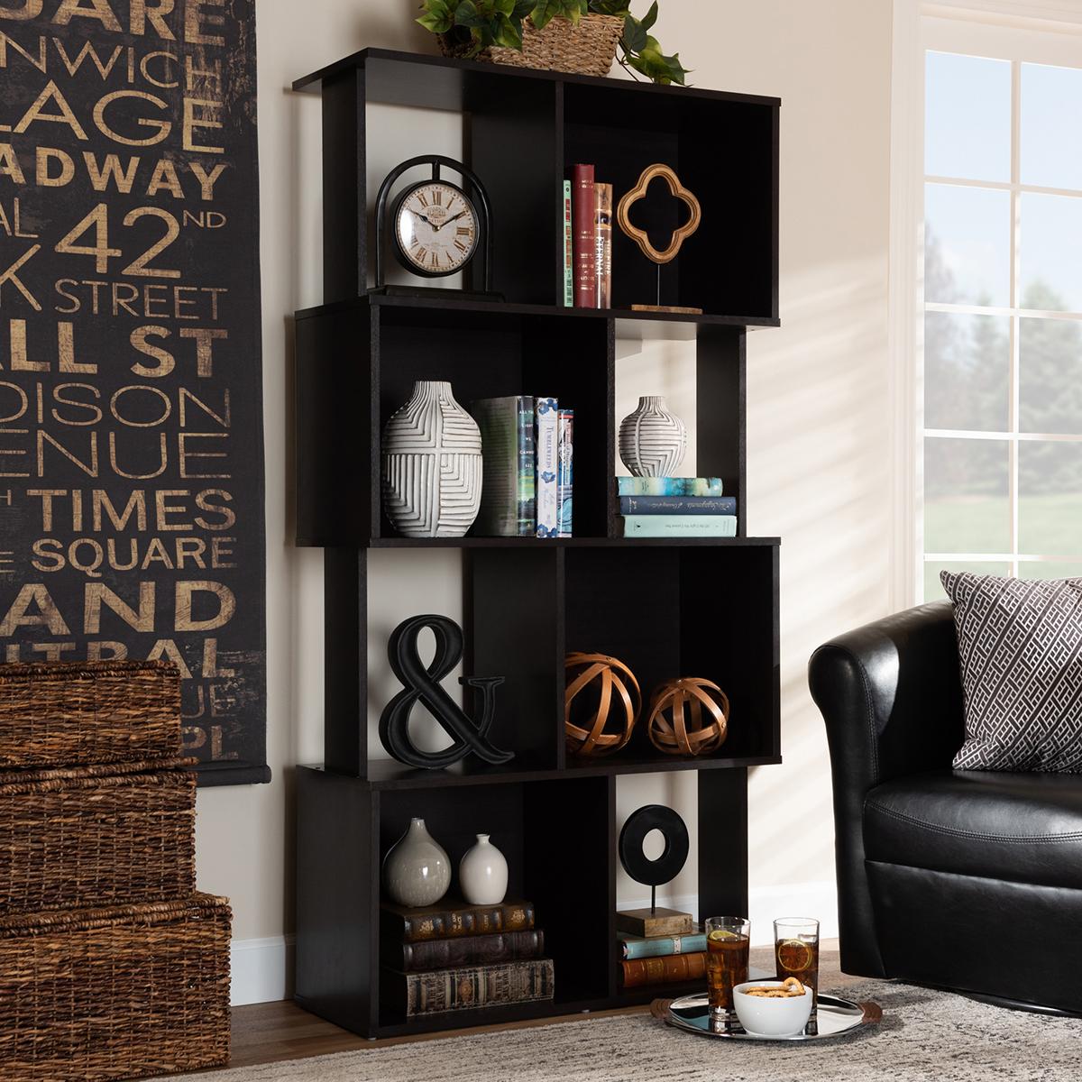 Baxton Studio Riva Geometric Wood Bookshelf