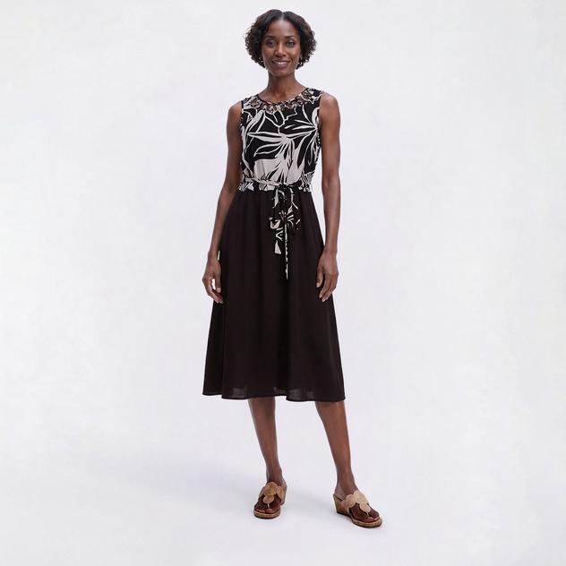 Womens Nina Leonard Sleeveless Color Block Fit & Flare Dress