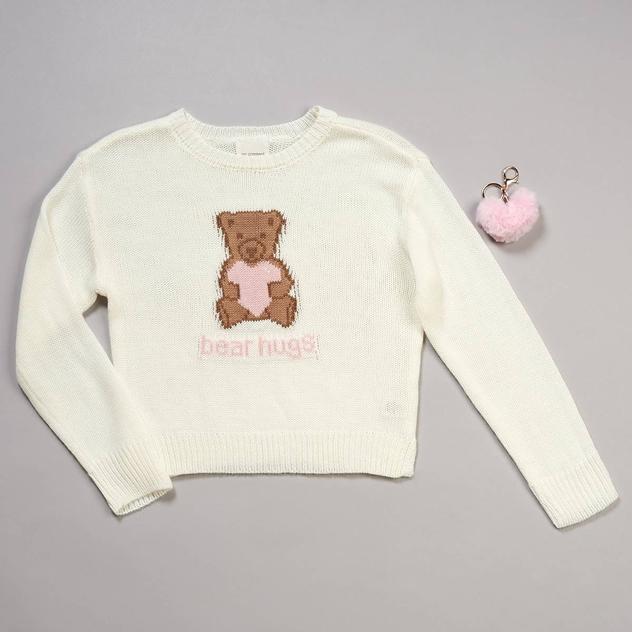 Girls (7-16) No Comment Long Sleeve Bear Hugs Sweater w/ Keychain