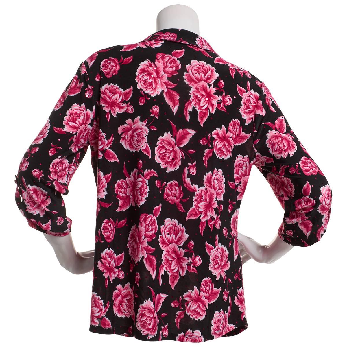 Womens Emily Daniels 3/4 Sleeve Floral Button Front Blouse