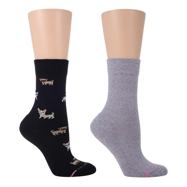 Womens Dr. Motion 2pk. Dogs Comfort Top Crew Socks