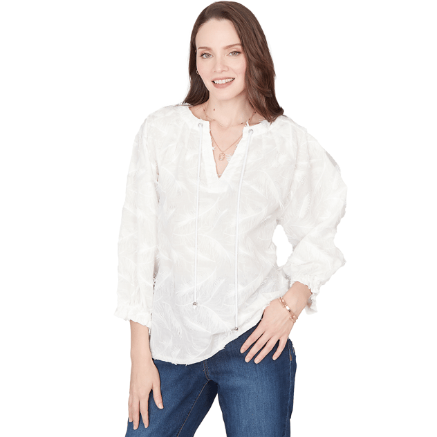 Womens Skye’s the Limit Fresh Start Feather Embroidery Blouse