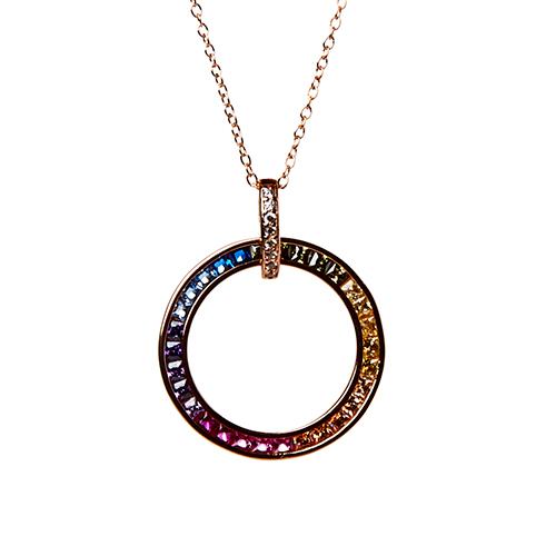 Splendere Pink Flash Rainbow Cubic Zirconia Circle Necklace
