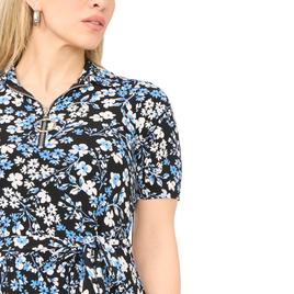 Petite MSK Short Sleeve Floral 1/4 Zipper Midi Dress