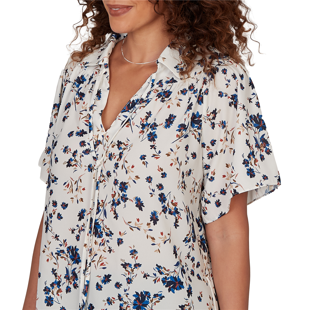 Petite Emaline Summer In The City Tie Neck Floral Blouse