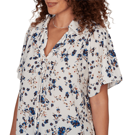 Petite Emaline Summer In The City Tie Neck Floral Blouse