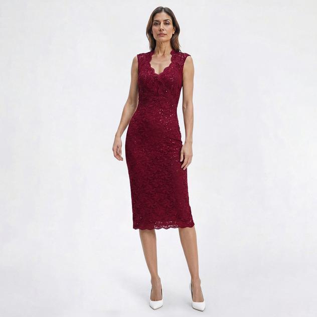 Womens Connected Apparel Sleeveless Sequin Lace Sheath Dress