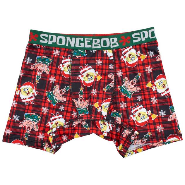Mens Handcraft Christmas SpongeBob Plaid Boxer Briefs