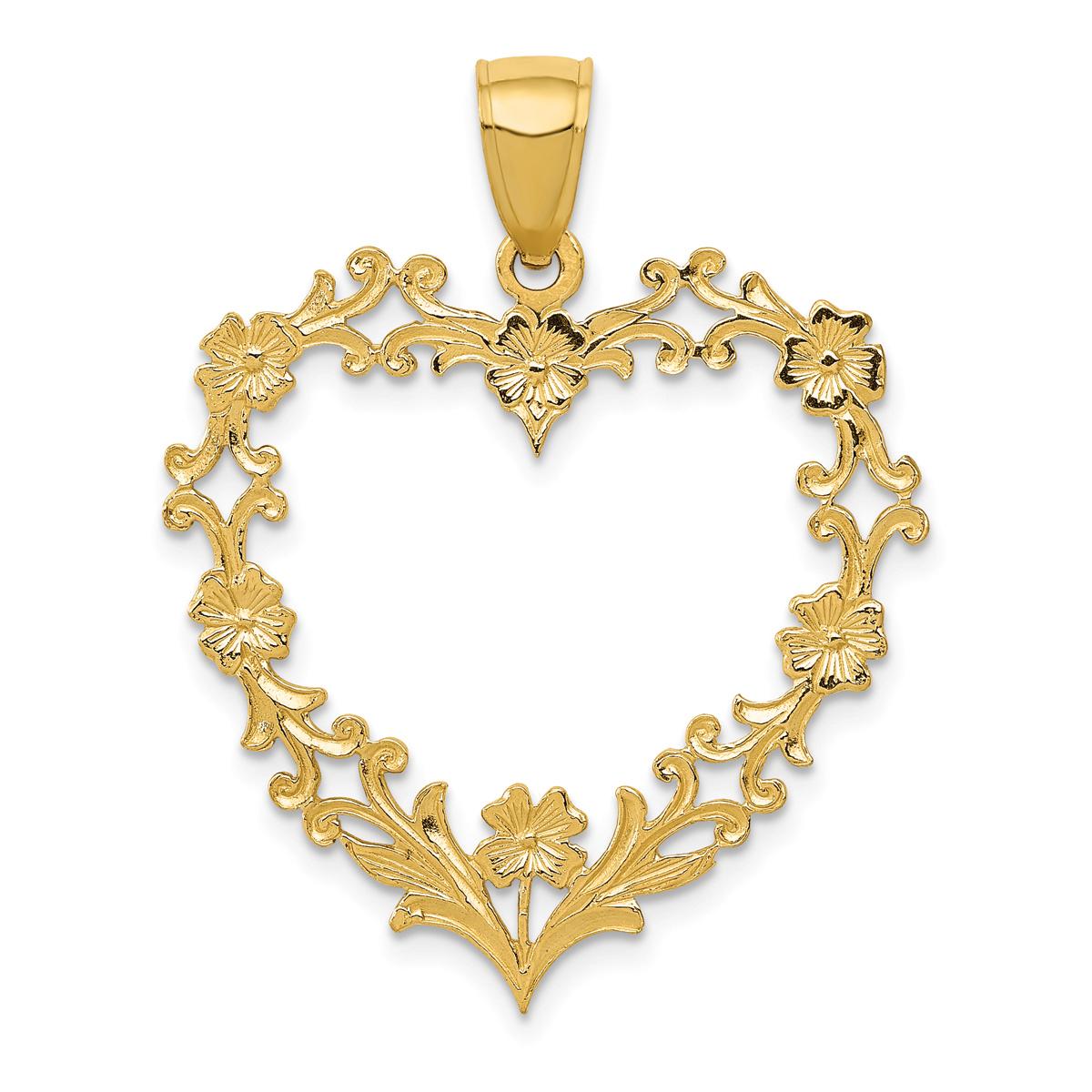 Gold Classics(tm) 14kt. Polished Floral Border Heart Pendant
