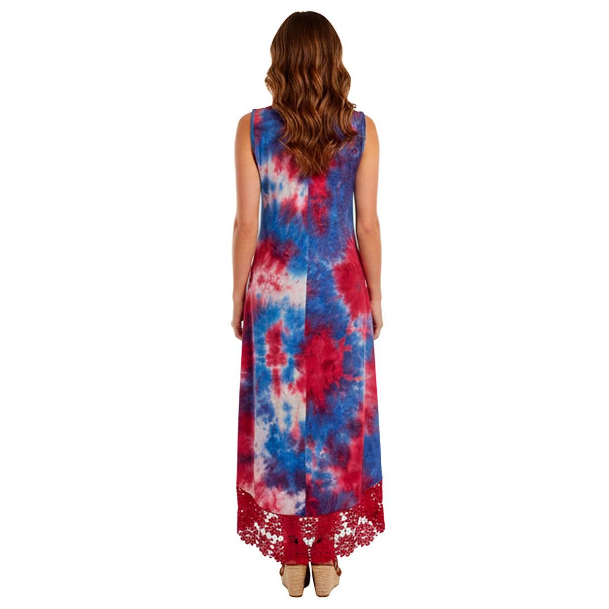 Womens Nina Leonard Sleeveless Tie Dye Lace High Low Maxi Dress