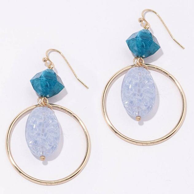 Ashley Cooper™ Light Blue Bead Ring Earrings with Teal Bead Drop