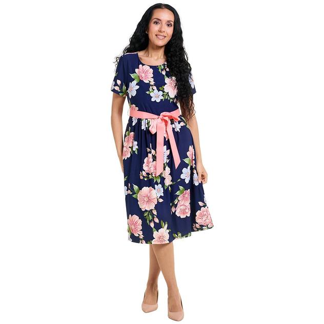 Womens Ellen Weaver Floral Ribbon Belt Fit & Flare Dress