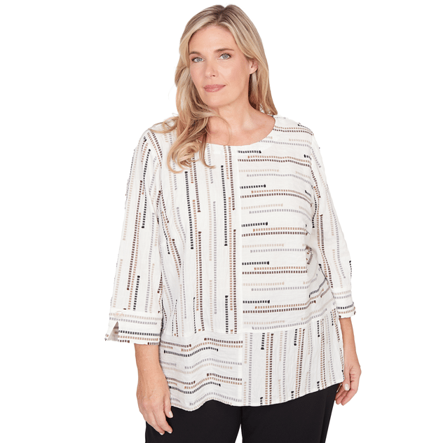Plus Size Alfred Dunner Classics 3/4 Sleeve Splice Stripe Blouse