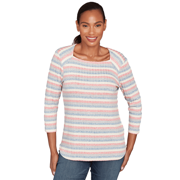 Petite Ruby Rd. Travel and Leisure Square Neck Stripe Blouse
