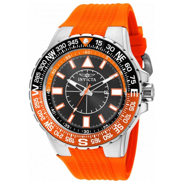 Mens Invicta Aviator Black Dial Quartz Orange Band Watch - 19268