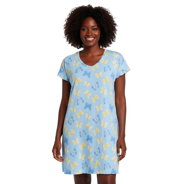 Plus Size Charmour Ruffled Short Sleeve Butterfly Nightshirt