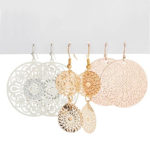 Ashley Cooper™ 3pr. Multi Color Metal Filigree Earrings