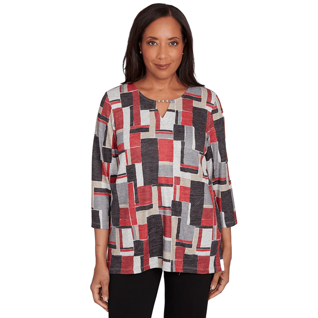 Petite Alfred Dunner Classics Geometric Keyhole Neck Blouse
