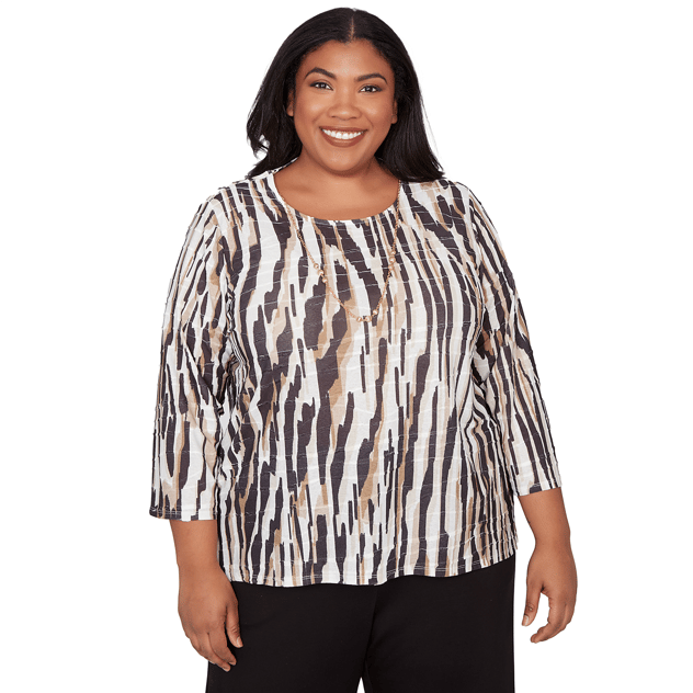Plus Size Alfred Dunner Seville 3/4 Sleeve Abstract Animal Blouse