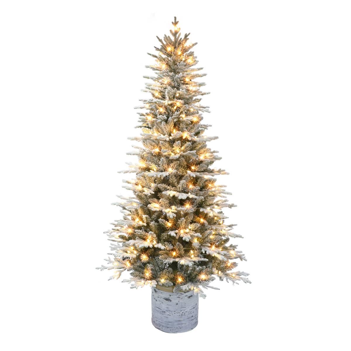 Puleo International 7.5ft. Pre-Lit Flocked Artic Fir Potted Tree