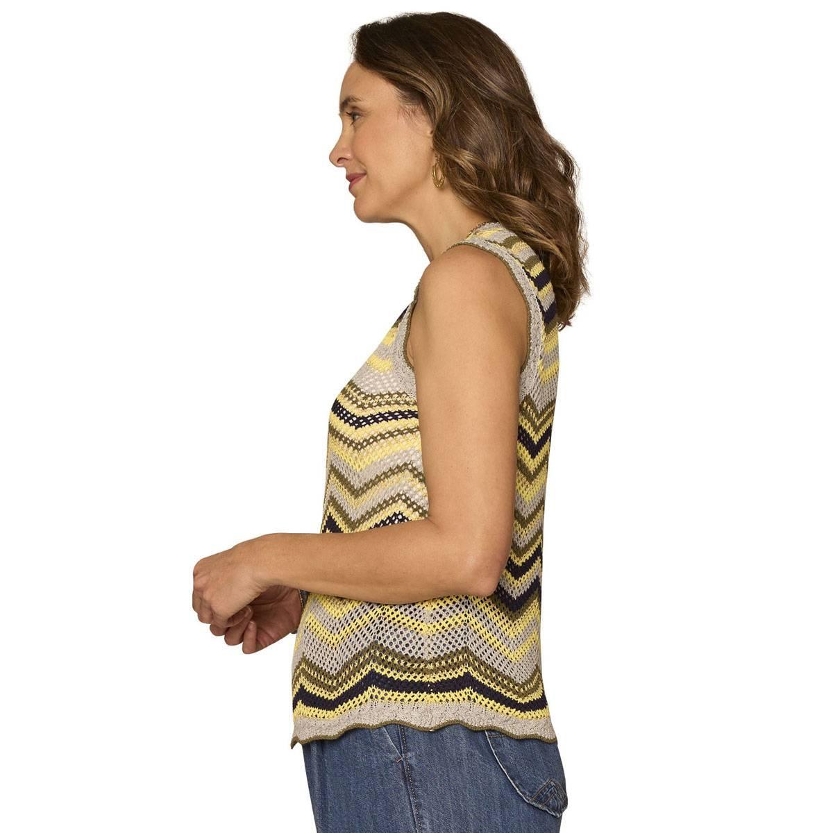 Womens Democracy Sleeveless Scallop Neck Chevron Sweater