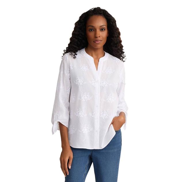 Womens Jones New York 3/4 Tie Sleeve Button Front Floral Blouse