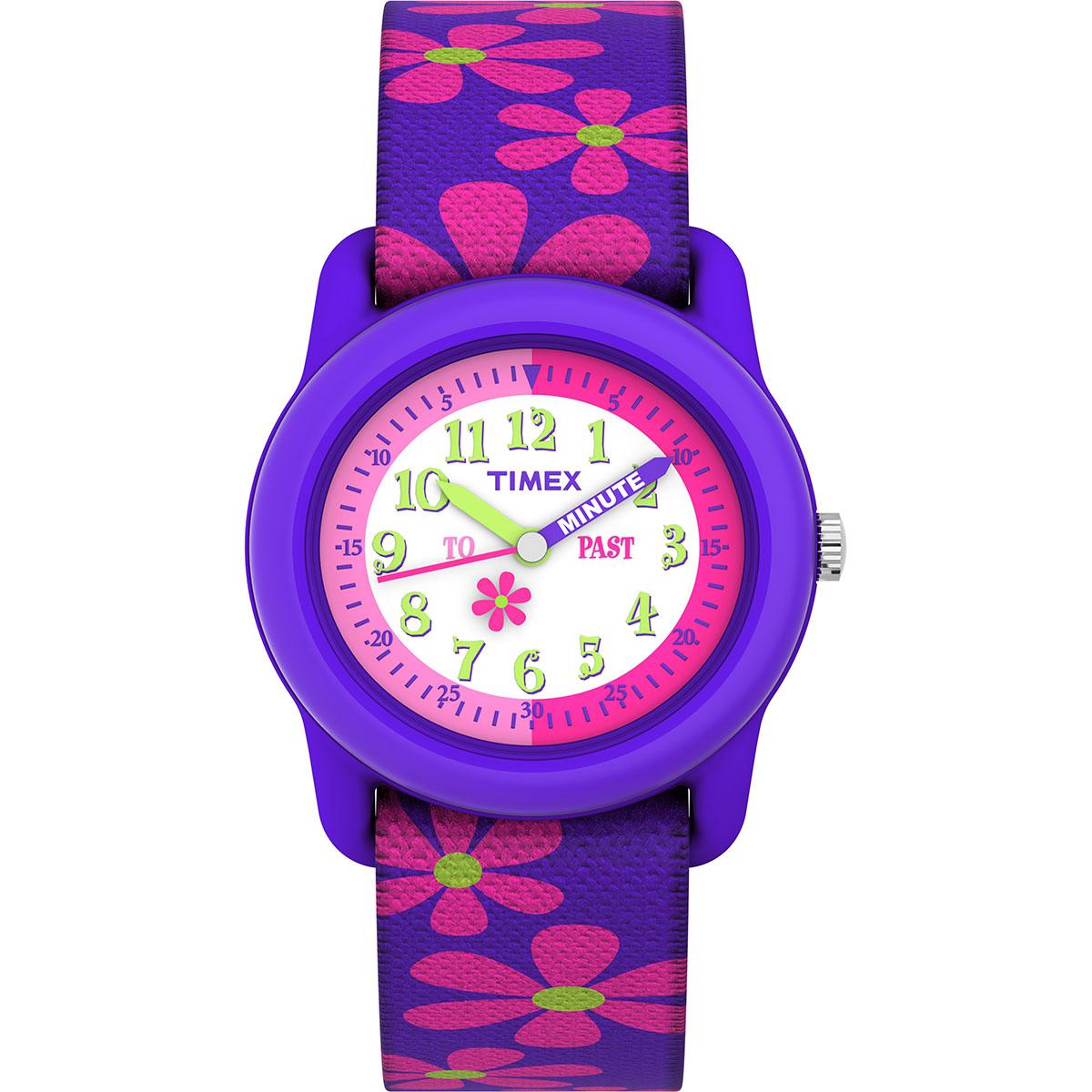 Kids Timex(R) Purple Floral Elastic Fabric Watch - T89022JT