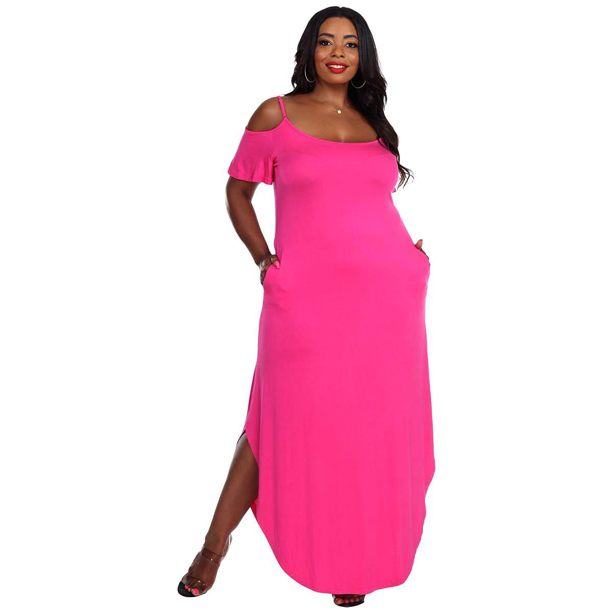 Plus Size White Mark Cold Shoulder Scoop Neck Maxi Dress
