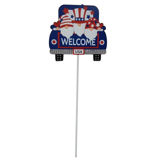 Metal Truck with Patriotic Gnomes Garden Stake