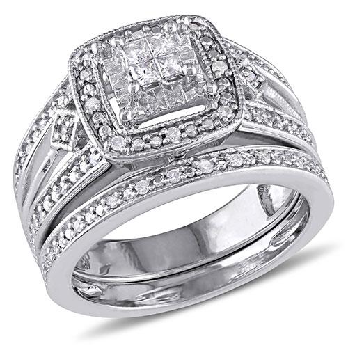 Loveblooms(tm) Princess & Round Diamond Bridal Ring Set