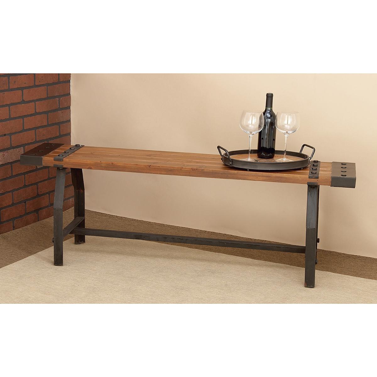 9th & Pike® Industrial Black Metal & Brown Wood Bench