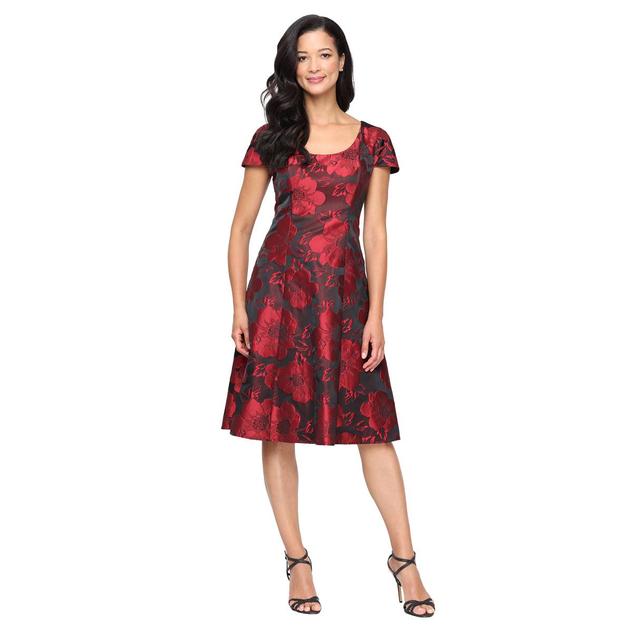 Womens SLNY Cap Sleeve Scoop Neck Floral Fit & Flare Dress