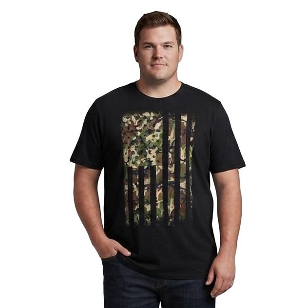Mens Big & Tall Home of the Brave Camo Warriors Flag Graphic Tee