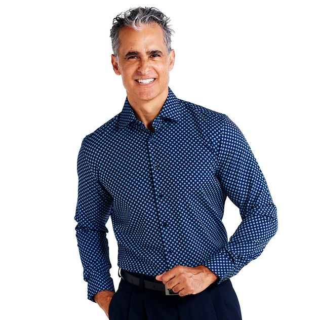 Mens Nautica Stretch Slim Fit Dress Shirt - Navy Geometric Floral