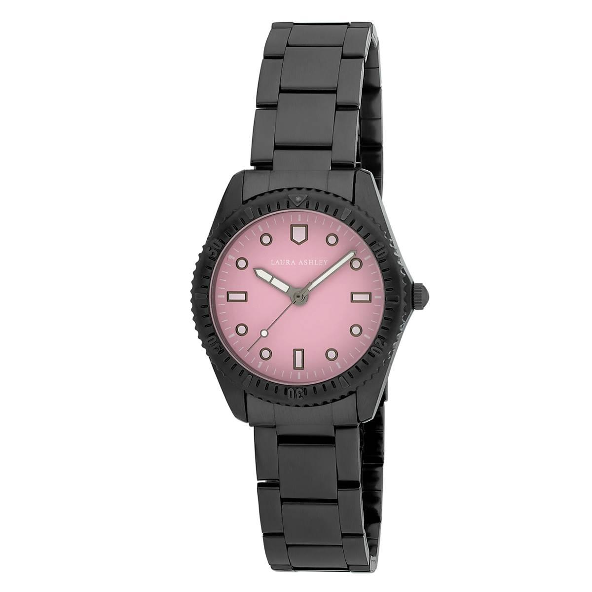Womens Laura Ashley(R) Pink Dial Diver Bracelet Watch - LA2070GN