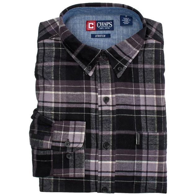 Mens Chaps Long Sleeve Stretch Flannel Shirt - Graphite