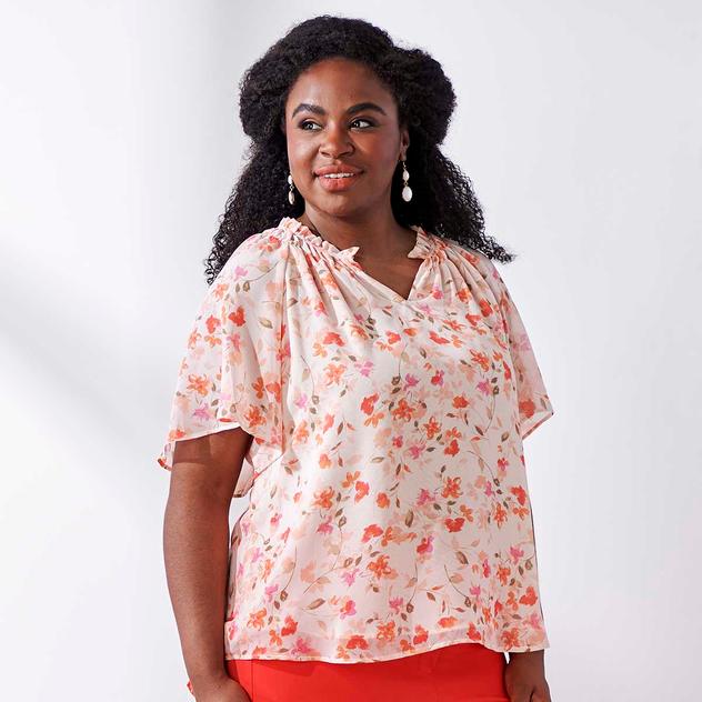 Womens Zac & Rachel Short Sleeve Floral Chiffon Blouse