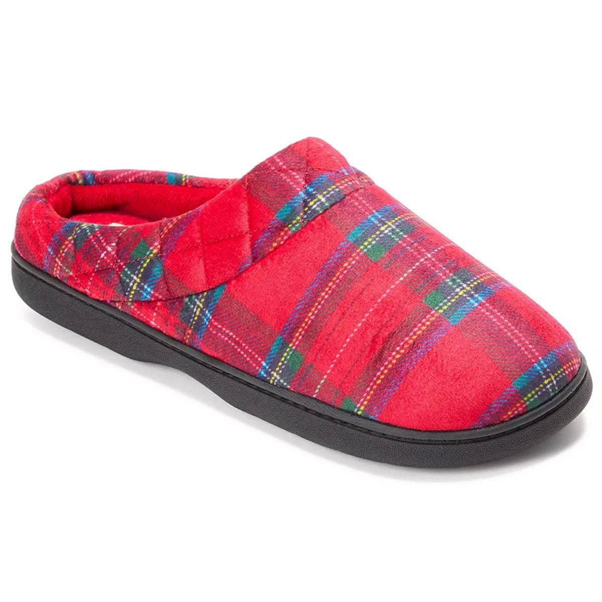 Womens Dearfoams® Darcy Velour Clog Slippers - Red Plaid
