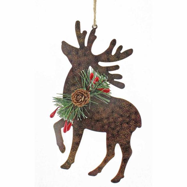 Metal Deer Ornament Accented with Greens