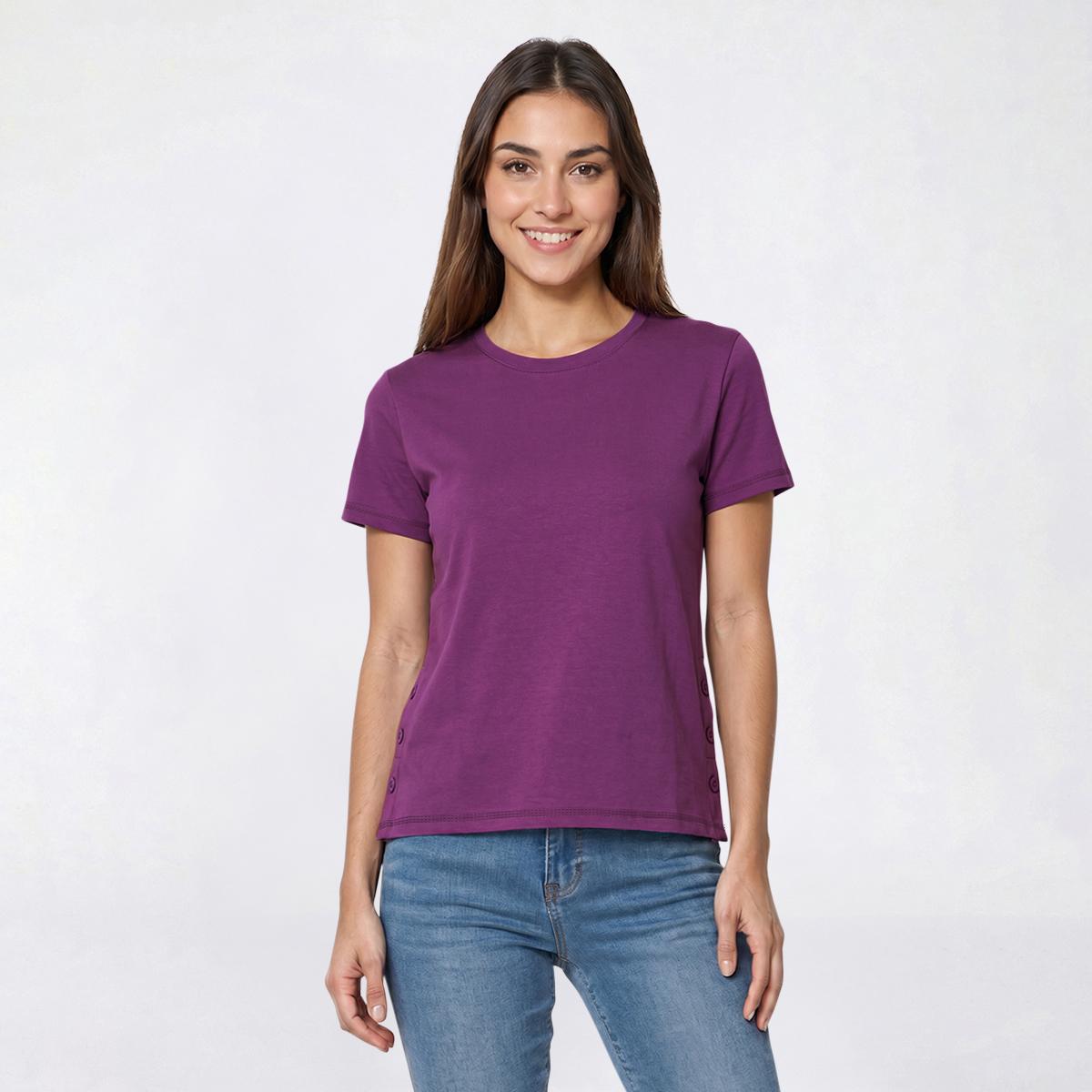 Petite Hasting & Smith Short Short Sleeve Tee with Side Buttons