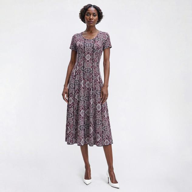 Petite Sami & Jo Short Sleeve Seam Medallion A-Line Dress