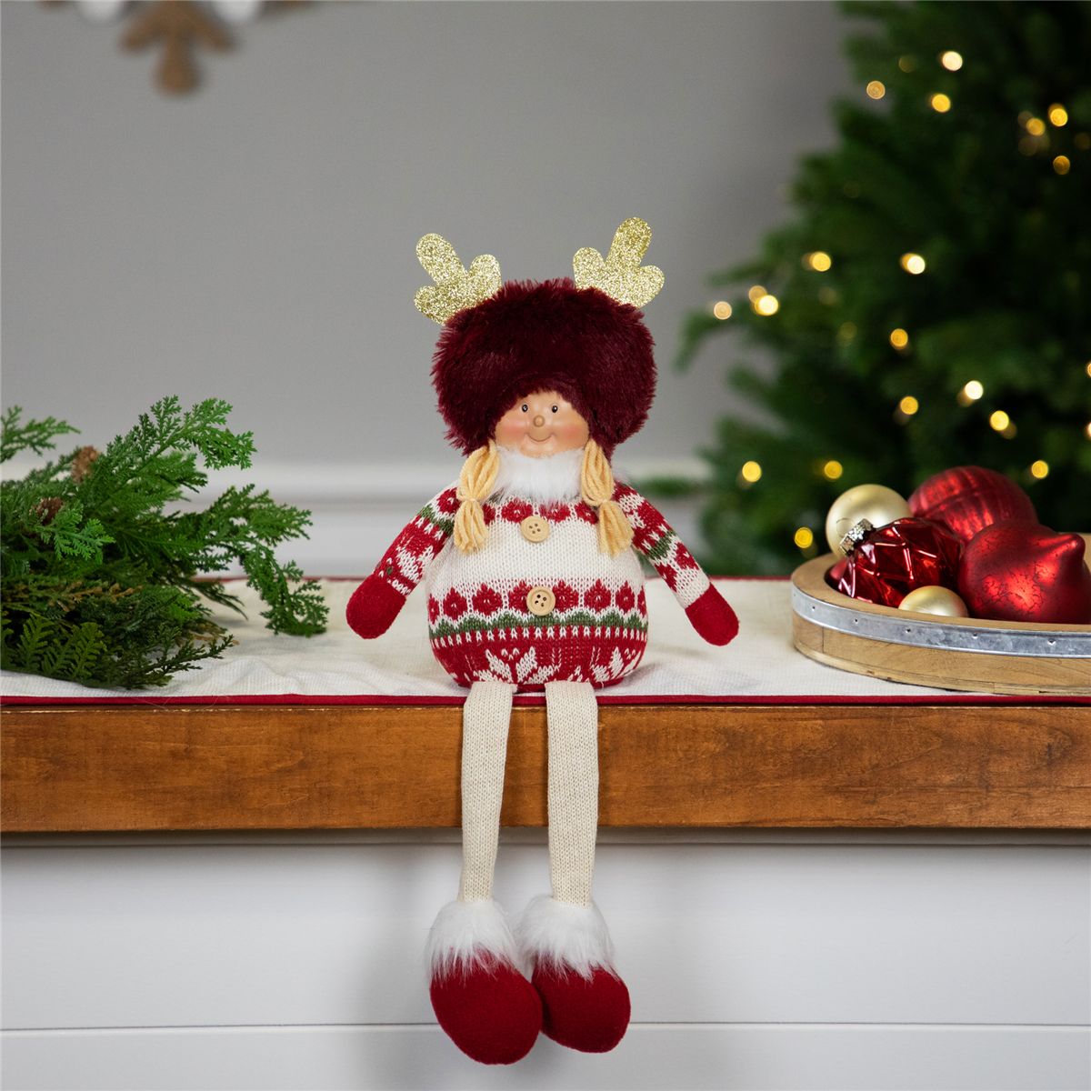 Northlight Sitting Plush Girl with Dangling Legs Christmas Figure