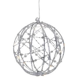 8 LED Lighted Silver Wired Christmas Hanging Ball Decoration - W
