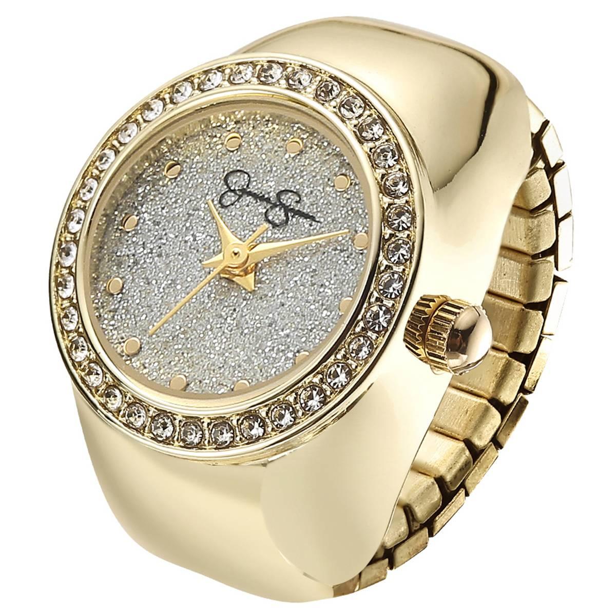 Womens Jessica Simpson Gold-Tone Glitter Ring Watch - JR0008GD