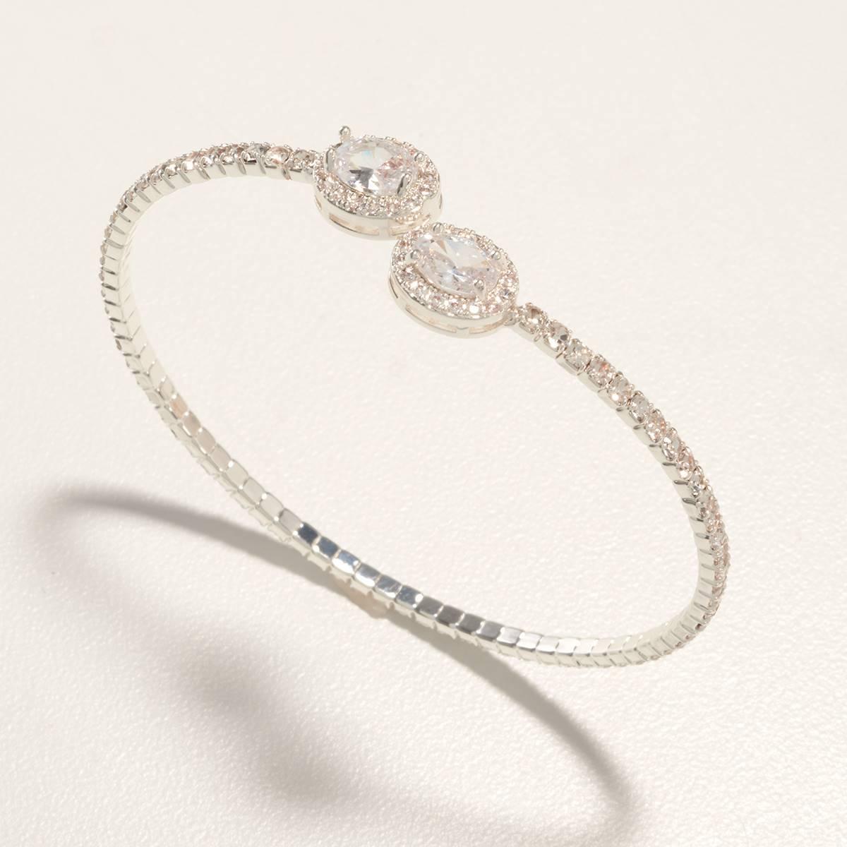 Rosa Rhinestones Silver-Tone Oval Ends Cuff Bracelet