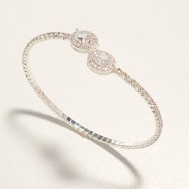 Rosa Rhinestones Silver-Tone Oval Ends Cuff Bracelet