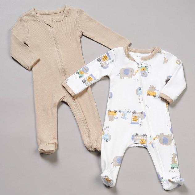 Baby Unisex (NB-9M) Baby Essentials® 2pk. Animal Train Pajamas