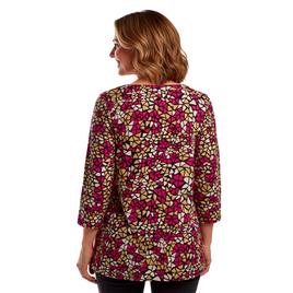 Womens Notations 3/4 Sleeve Abstract Grommet Trim Neck Blouse