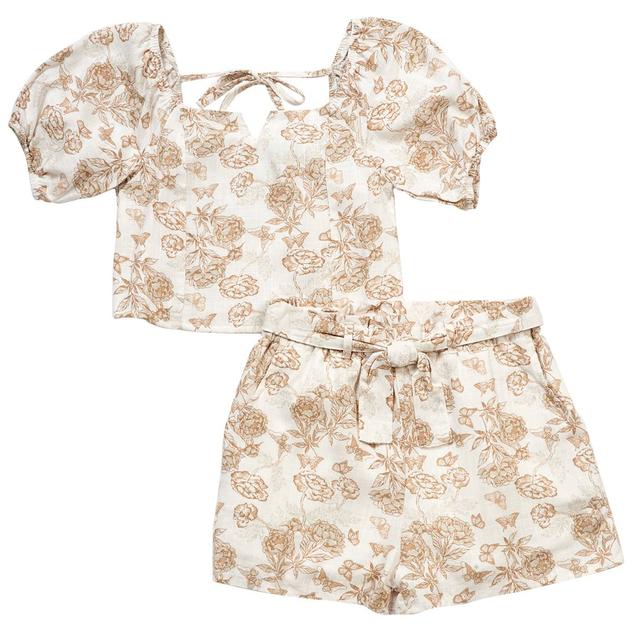 Girls (7-16) Rare Editions Floral Blouse & Tie Front Shorts Set